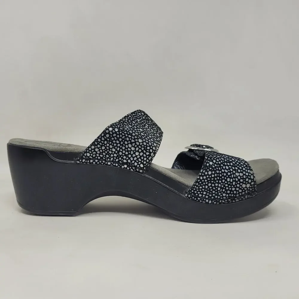 Dansko Sandals EU38‎ US8 Black Shagreen Sophie Leather Slides Heeled Slip On